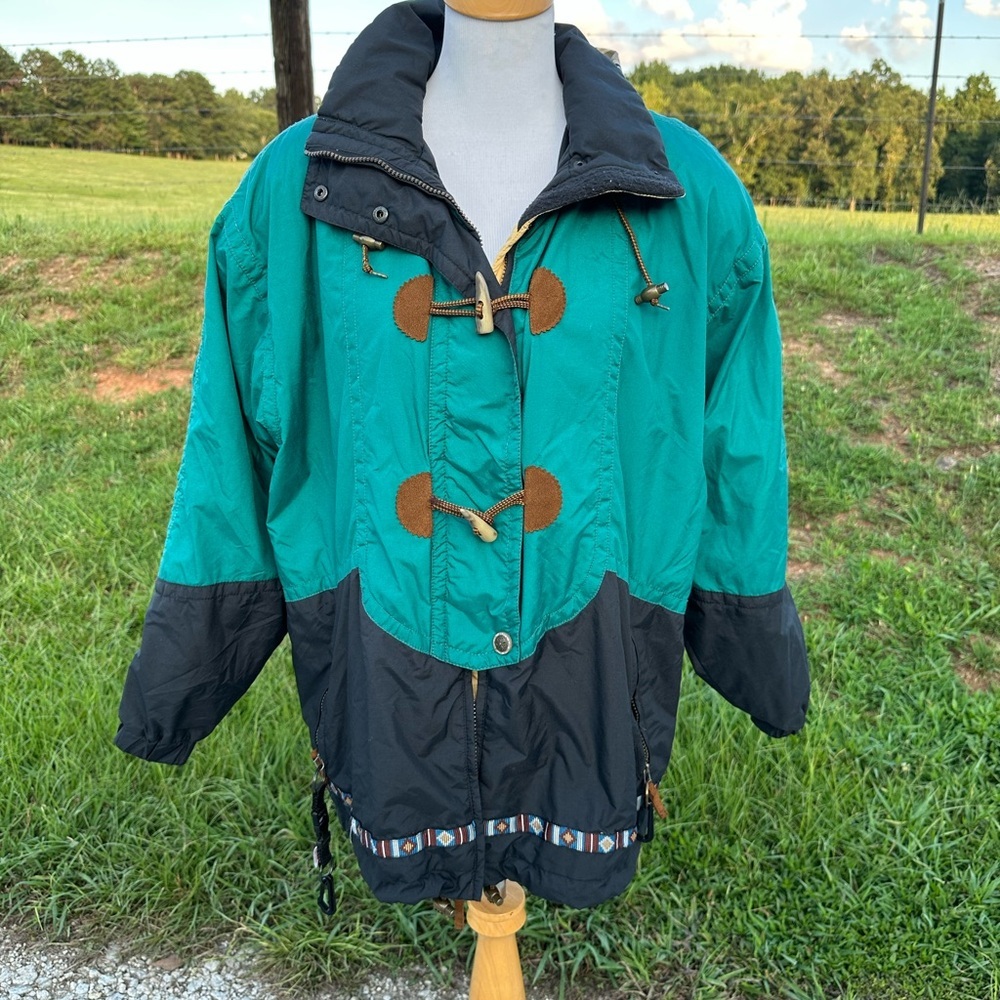 Obermeyer Green and Black Puffer Jacket with High Collar - Picture 1 of 3